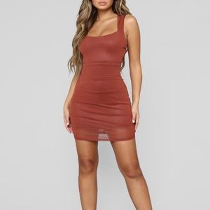 NWT❗️Rust Rusched Mesh Bodycon Dress